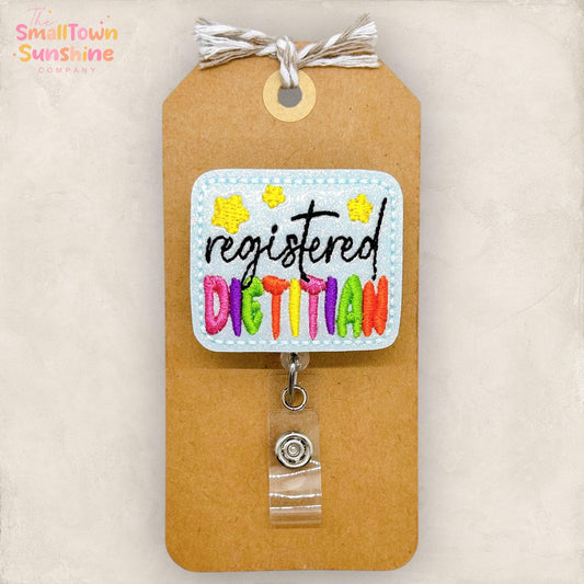 Registered Dietitian Badge Reel, Health Coach Badge, Nutritionist Badge Clip, Coworker Gift, Badge Buddy, Retractable ID Holder | GLITTER