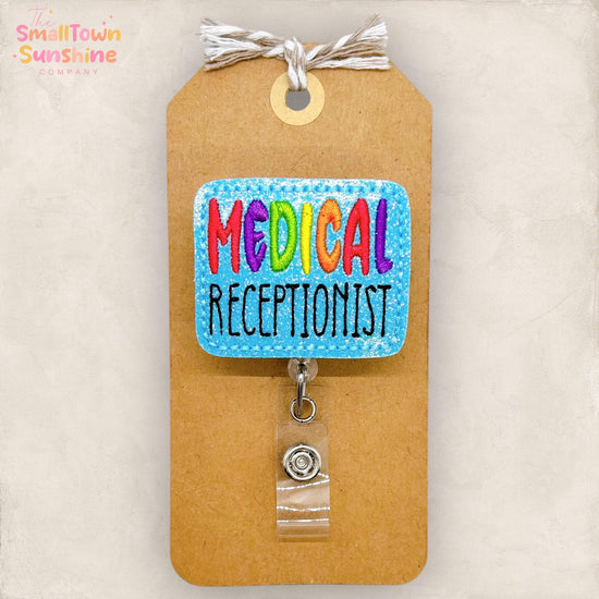 Medical Receptionist Badge Reel, Administrative Assistant Badge Reel, Front Desk Lanyard, Coworker Gift, Retractable ID Holder | GLITTER