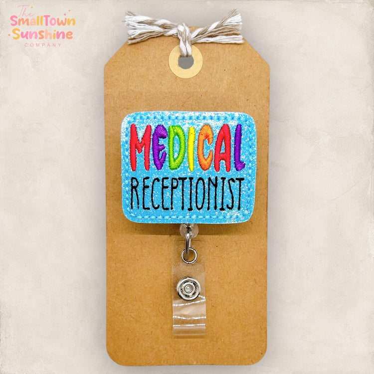 Medical Receptionist Badge Reel, Administrative Assistant Badge Reel, Front Desk Lanyard, Coworker Gift, Retractable ID Holder | GLITTER