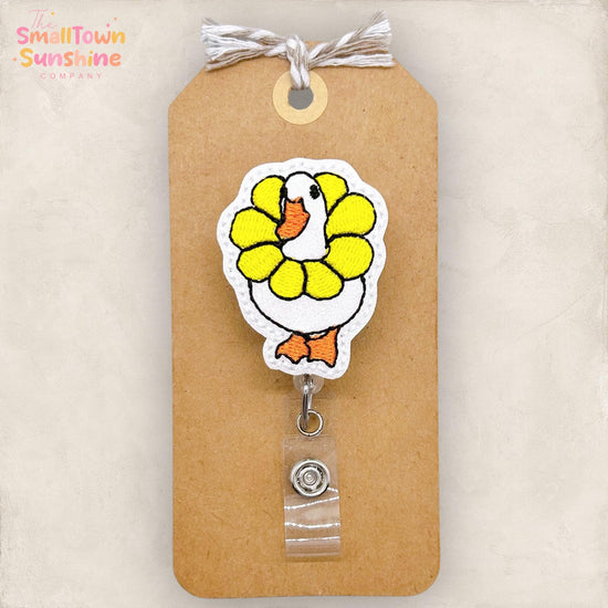 Goose with Flowers Badge Reel, Silly Bird Badge Reel, Nurse Badge Clip, Teacher Lanyard, Coworker Gift, Retractable ID Holder | GLITTER