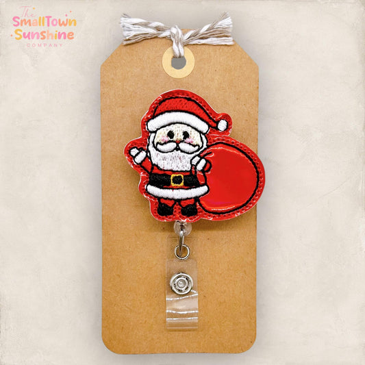 Santa with Presents Badge Reel, Christmas Badge Reel, Nurse Badge Clip, Teacher Lanyard, Coworker Gift, Name Tag, Retractable ID Holder