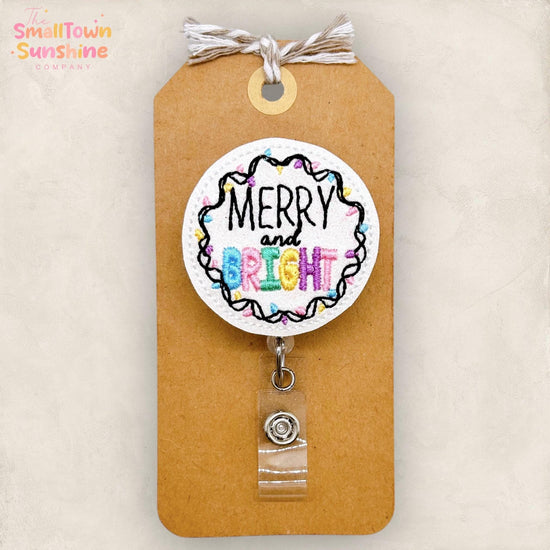 Merry and Bright Badge Reel, Christmas Badge, Nurse Badge Clip, Teacher Lanyard, Coworker Gift, Name Tag, Retractable ID Holder | GLITTER