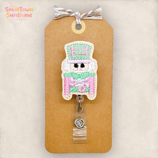 Pastel Nutcracker Badge Reel, Christmas Badge Reel, Nurse Badge Clip, Teacher Lanyard, Coworker Gift, Badge Buddy, Retractable ID Holder