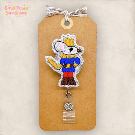 Mouse King Badge Reel, Nutcracker Christmas Badge Reel, Nurse Badge Clip, Teacher Lanyard, Coworker Gift, Retractable ID Holder | GLITTER