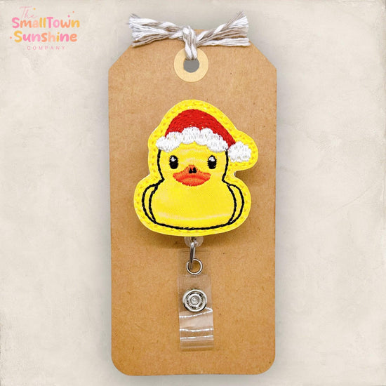 Rubber Duck Santa Badge Reel, Christmas Badge Reel, Pediatrics, Nurse Badge Clip, Teacher Lanyard, Coworker Gift, Retractable ID Holder