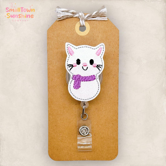 Cute Cat Snowman Badge Reel, Winter Badge Reel, Nurse Badge Clip, Teacher Lanyard, Coworker Gift, Name Tag, Retractable ID Holder | GLITTER