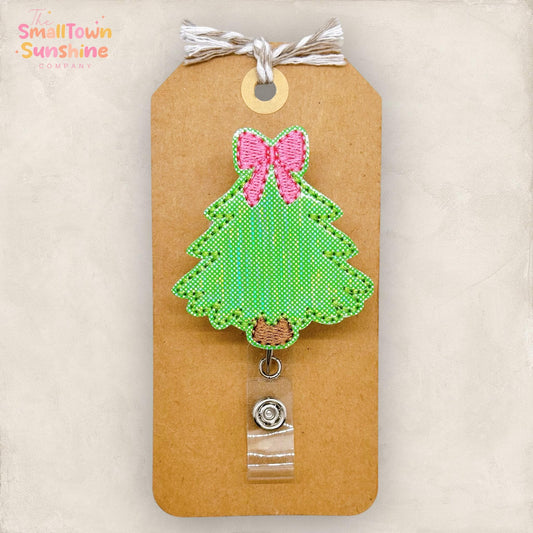 Christmas Tree Badge Reel, Green Tree with Bow Badge Reel, Nurse Badge Clip, Teacher Lanyard, Coworker Gift, Name Tag, Retractable ID Holder