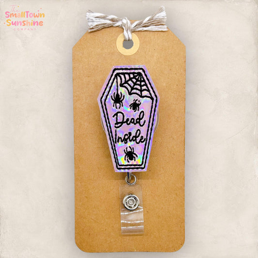 Dead Inside Badge Reel, Funny Halloween Badge Reel, Pink Tombstone Name Tag, Nurse Badge Clip, Teacher Lanyard, Retractable ID Holder