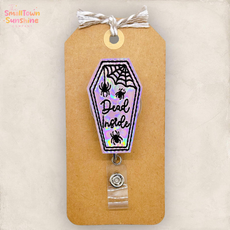 Dead Inside Badge Reel, Funny Halloween Badge Reel, Pink Tombstone Name Tag, Nurse Badge Clip, Teacher Lanyard, Retractable ID Holder