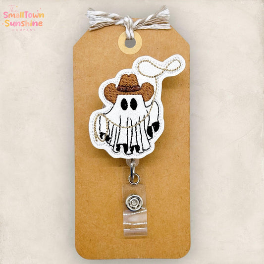 Western Ghost with Rope Badge Reel, Halloween Badge Reel, Nurse Badge Clip, Teacher Lanyard, Coworker Gift, Name Tag, Retractable ID Holder