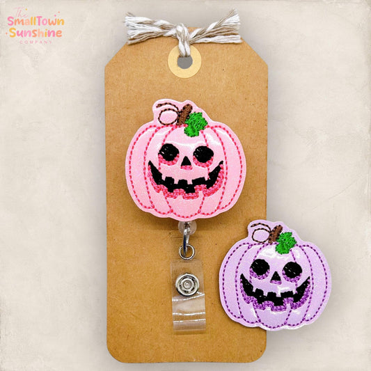 Pastel Jack-o’-lantern Badge Reel, Halloween Pumpkin Badge Reel, Nurse Badge Clip, Teacher Lanyard, Coworker Gift, Retractable ID Holder