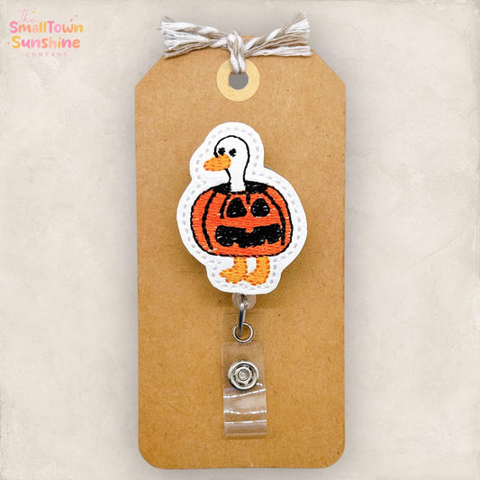 Pumpkin Goose Badge Reel, Halloween Badge, Nurse Badge Clip, Teacher Lanyard, Coworker Gift, Name Tag, Badge Buddy, Retractable ID Holder