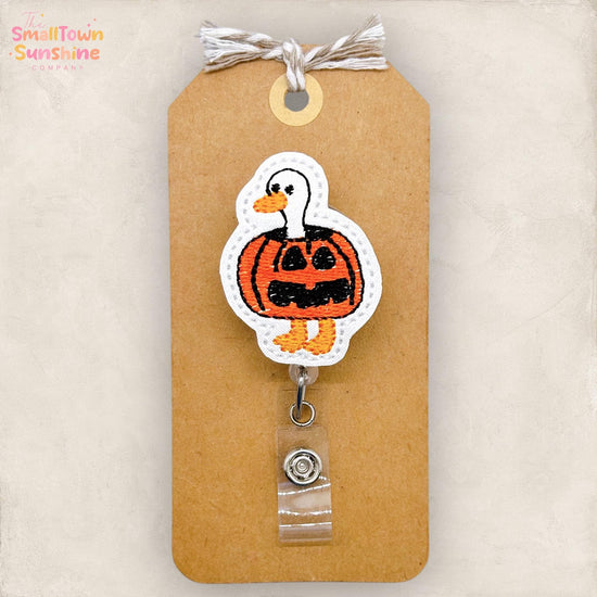 Pumpkin Goose Badge Reel, Halloween Badge, Nurse Badge Clip, Teacher Lanyard, Coworker Gift, Name Tag, Badge Buddy, Retractable ID Holder