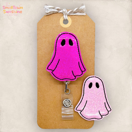 Pink Ghost Badge Reel, Halloween Badge Reel, Pediatric Nurse Badge Clip, Teacher Lanyard, Coworker Gift, RN Name Tag, Retractable ID Holder