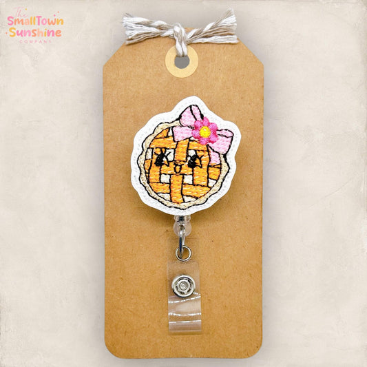 Pumpkin Pie with Bow Badge Reel, Thanksgiving Badge Reel, Nurse Badge Clip, Teacher Lanyard, Coworker Gift, Retractable ID Holder | GLITTER