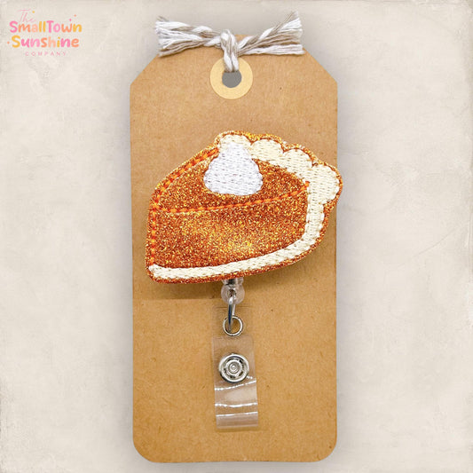 Pumpkin Pie Slice Badge Reel, Thanksgiving Badge Reel, Nurse Badge Clip, Teacher Lanyard, Coworker Gift, Retractable ID Holder | GLITTER