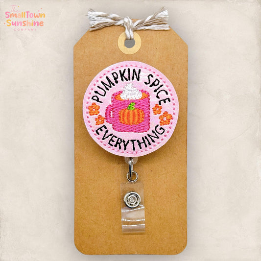 Pumpkin Spice Everything Badge Reel, Fall PSL Badge Reel, Nurse Badge Clip, Teacher Lanyard, Coworker Gift, Name Tag, Retractable ID Holder