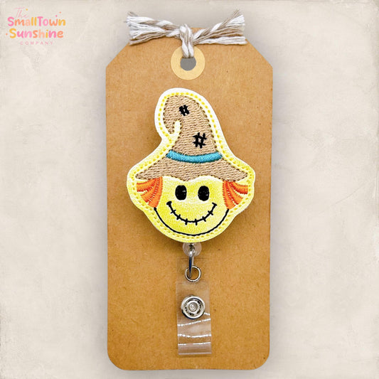 Happy Scarecrow Badge Reel, Fall Badge Reel, Autumn Nurse Badge Clip, Teacher Lanyard, Coworker Gift, Name Tag, Retractable ID Holder