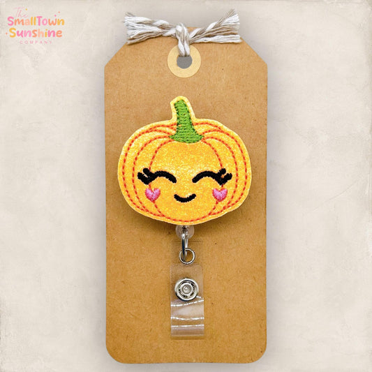 Sweet Pumpkin Badge Reel, Autumn Badge Reel, Nurse Badge Clip, Teacher Lanyard, Coworker Gift, Name Tag, Retractable ID Holder | GLITTER