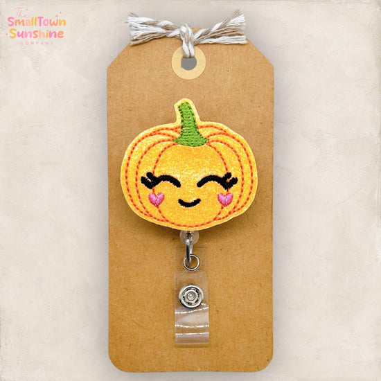 Sweet Pumpkin Badge Reel, Autumn Badge Reel, Nurse Badge Clip, Teacher Lanyard, Coworker Gift, Name Tag, Retractable ID Holder | GLITTER