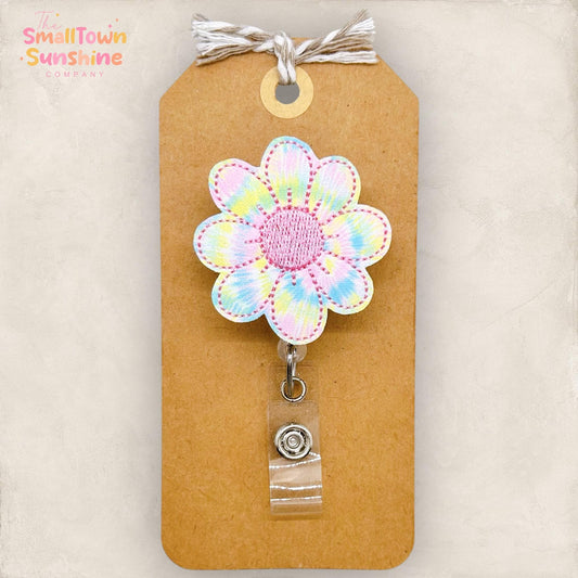 Pastel Tie Dy Daisy Badge Reel, Flower Badge Reel, Nurse Badge Clip, Garden Lover Gift, Teacher Lanyard, Badge Buddy, Retractable ID Holder