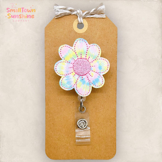 Pastel Tie Dy Daisy Badge Reel, Flower Badge Reel, Nurse Badge Clip, Garden Lover Gift, Teacher Lanyard, Badge Buddy, Retractable ID Holder