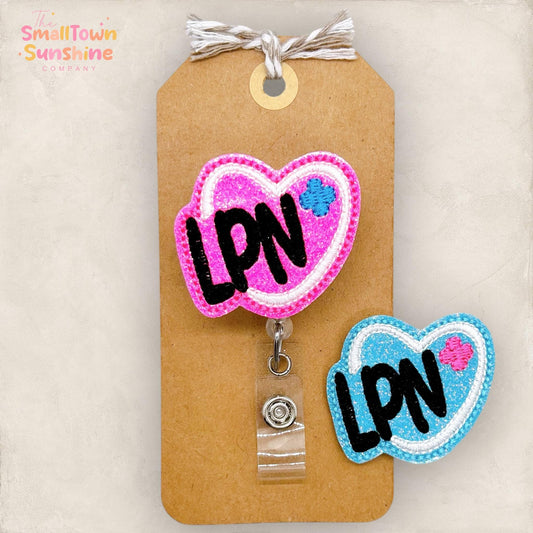 LPN Heart Badge Reel, Licensed Practical Nurse Badge Clip, Hospital Lanyard, Coworker Gift, Name Tag, Retractable ID Holder | GLITTER