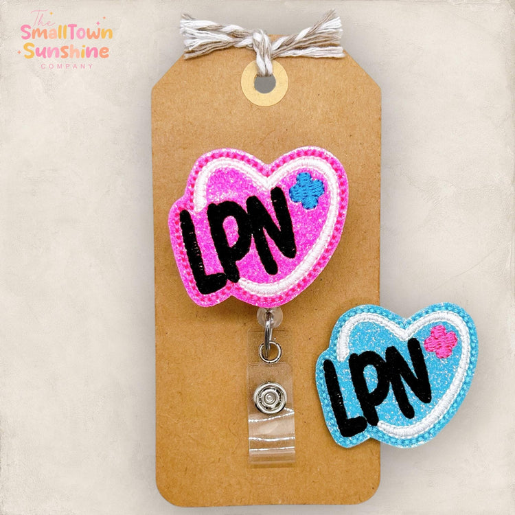 LPN Heart Badge Reel, Licensed Practical Nurse Badge Clip, Hospital Lanyard, Coworker Gift, Name Tag, Retractable ID Holder | GLITTER