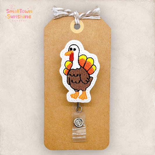 Goose Turkey Badge Reel, Nurse Badge Clip, Teacher Lanyard, Coworker Gift, Thanksgiving Name Tag, Topper, Retractable ID Holder | GLITTER