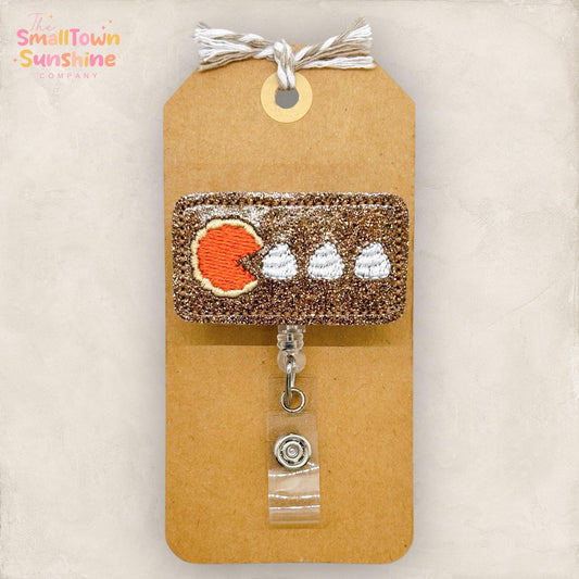 Funny Pumpkin Pie Badge Reel, Thanksgiving Badge Reel, Nurse Badge Clip, Teacher Lanyard, Coworker Gift, Retractable ID Holder | GLITTER