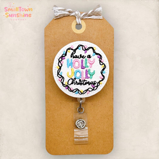 Holly Jolly Badge Reel, Christmas Badge Reel, Nurse Badge Clip, Teacher Lanyard, Coworker Gift, Name Tag, Retractable ID Holder | GLITTER