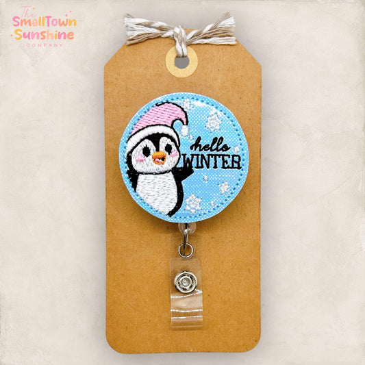 Hello Winter Badge Reel, Penguin Badge Reel, Nurse Badge Clip, Teacher Lanyard, Coworker Gift, Name Tag, Badge Buddy, Retractable ID Holder