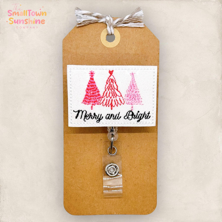 Merry and Bright Badge Reel, Christmas Trees, Nurse Badge Clip, Teacher Lanyard, Coworker Gift, Name Tag, Retractable ID Holder | GLITTER
