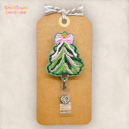 Christmas Tree Badge Reel, Tree with Bow Badge Reel, Nurse Badge Clip, Teacher Lanyard, Coworker Gift, Name Tag, Retractable ID Holder