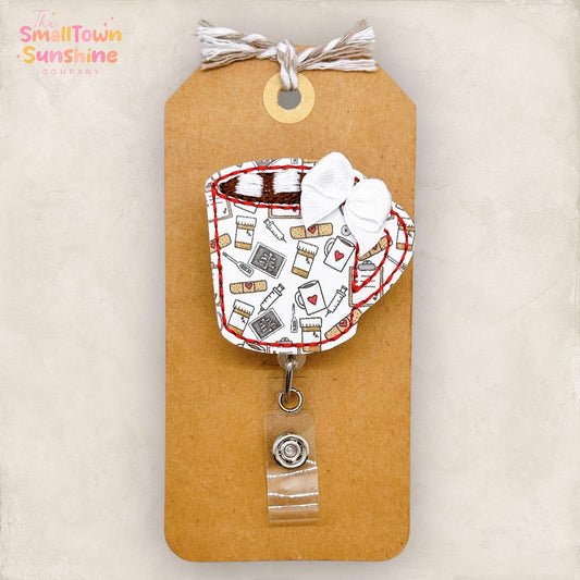 Medical Cocoa Mug Badge Reel, Winter Name Tag, Registered Nurse Badge Clip, Teacher Lanyard, Coworker Gift, Name Pull, Retractable ID Holder
