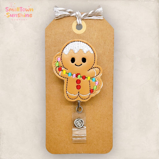 Gingerbread with Lights Badge Reel, Christmas Badge Reel, Nurse Badge Clip, Teacher Lanyard, Coworker Gift, Name Tag, Retractable ID Holder