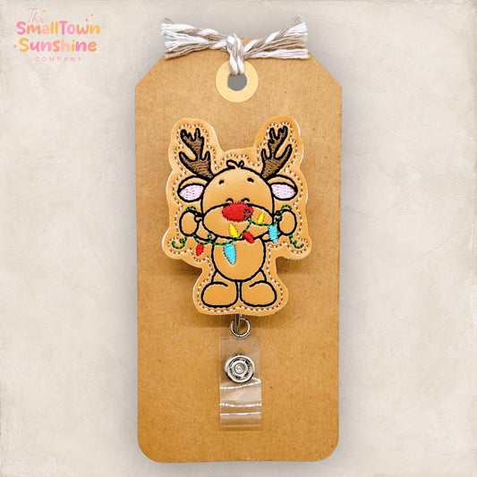 Reindeer with Lights Badge Reel, Christmas Badge Reel, Nurse Badge Clip, Teacher Lanyard, Coworker Gift, Name Tag, Retractable ID Holder