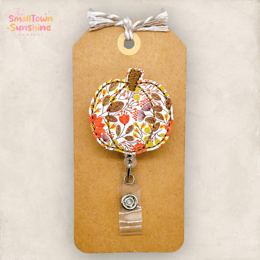 Fall Pumpkin Badge Reel, Autumn Badge, Nurse Badge Clip, Teacher Lanyard, Coworker Gift, Name Tag, Interchangeable, Retractable ID Holder
