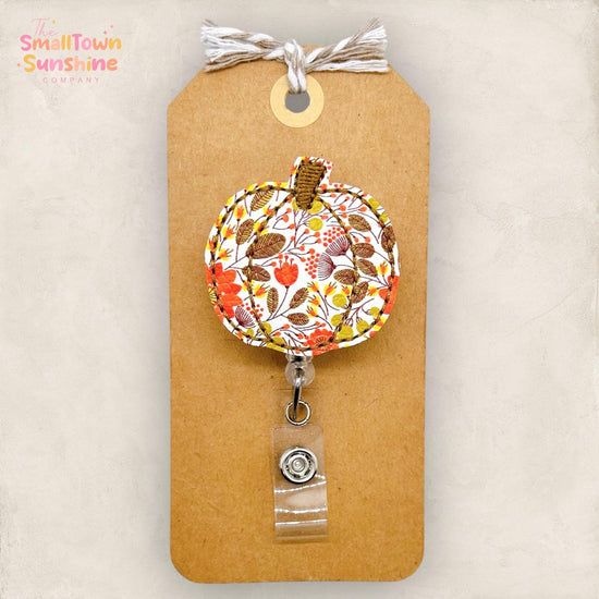 Fall Pumpkin Badge Reel, Autumn Badge, Nurse Badge Clip, Teacher Lanyard, Coworker Gift, Name Tag, Interchangeable, Retractable ID Holder