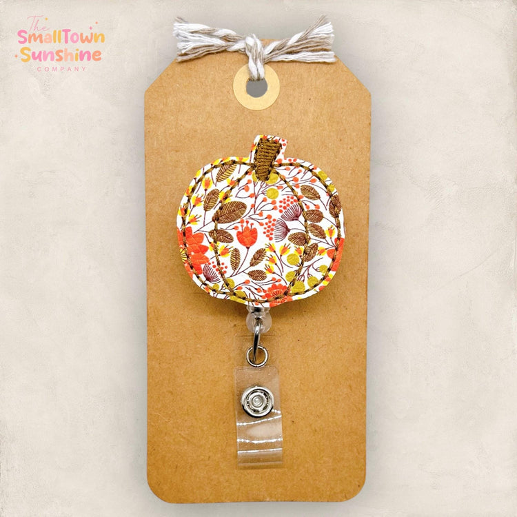 Fall Pumpkin Badge Reel, Autumn Badge, Nurse Badge Clip, Teacher Lanyard, Coworker Gift, Name Tag, Interchangeable, Retractable ID Holder