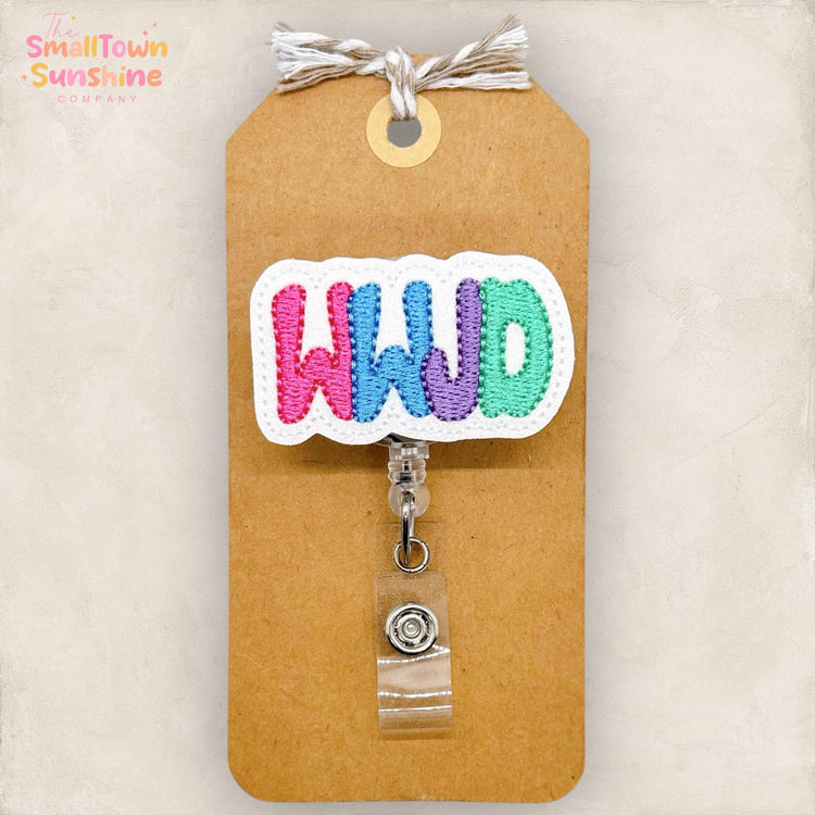 WWJD Badge Reel, What Would Jesus Do Name Tag, Nurse Badge Clip, Teacher Lanyard, Coworker Gift, Badge Top, Retractable ID Holder | GLITTER