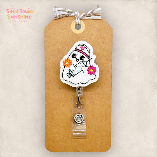 Syringe Ghost Badge Reel, Halloween Name Tag, Nurse Badge Clip, School Lanyard, Coworker Gift, Badge Buddy, Retractable ID Holder | GLITTER