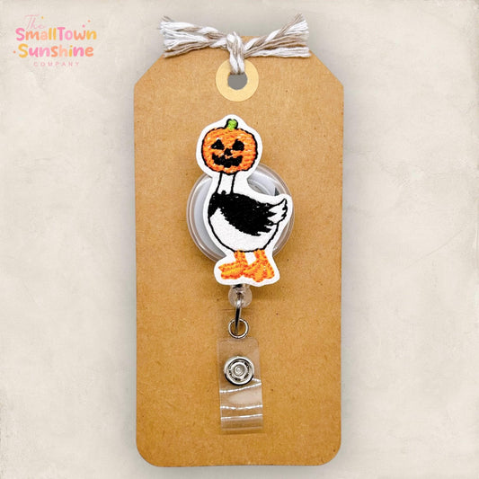 Pumpkin Goose Badge Reel, Halloween Badge, Nurse Badge Clip, Teacher Lanyard, Coworker Gift, Name Tag, Badge Buddy, Retractable ID Holder