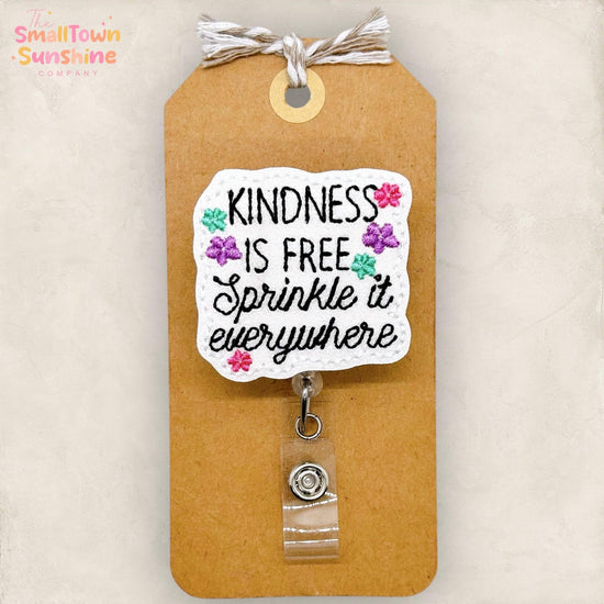 Kindness is Free Badge Reel, Nurse Badge Clip, Teacher Lanyard, Coworker Gift, Name Tag, Badge Topper, Retractable ID Holder | GLITTER