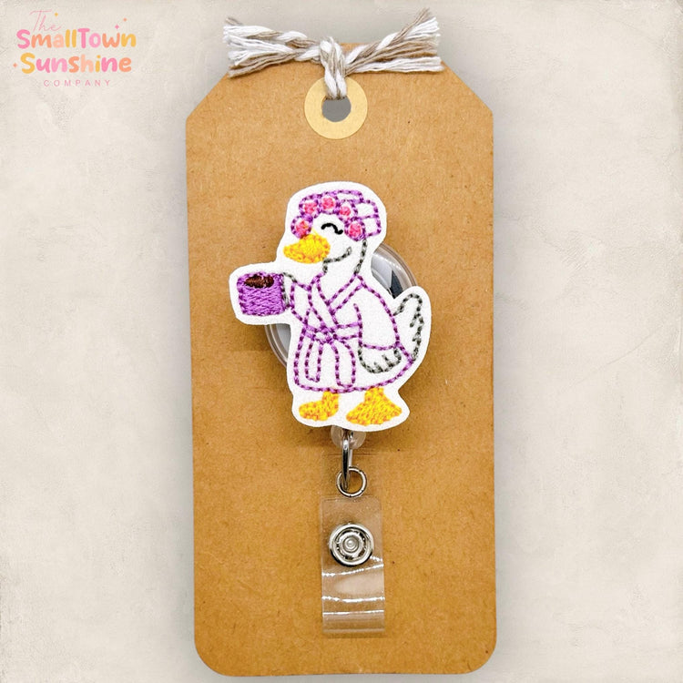 Morning Goose Badge Reel, Nurse Badge Clip, Teacher Lanyard, Coworker Gift, Funny Name Tag, Badge Topper, Retractable ID Holder | GLITTER