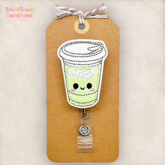 Iced Matcha Latte Badge Reel, Nurse Badge Clip, Teacher Lanyard, Coworker Gift, Name Tag, Badge Topper, Retractable ID Holder | GLITTER