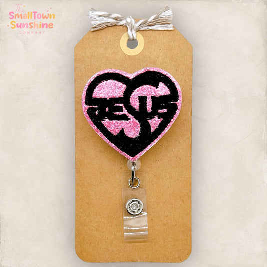 Jesus Heart Badge Reel, Christian Badge Reel, Nurse Badge Clip, Teacher Lanyard, Coworker Gift, Badge Top, Retractable ID Holder | GLITTER