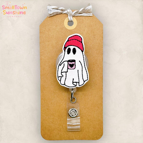 Coffee Ghost Badge Reel, Halloween Badge Clip, Nurse Badge Reel, Teacher Lanyard, Coworker Gift, Retractable ID Badge Holder | GLITTER