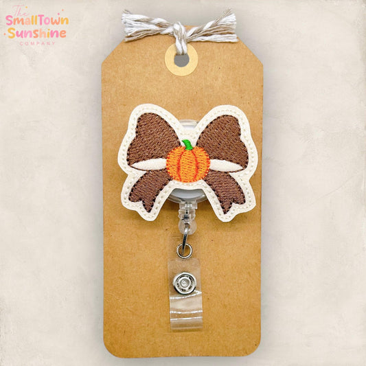 Coquette Pumpkin Badge Reel, Fall Badge Reel, Nurse Badge Clip, Teacher Lanyard, Coworker Gift, Badge Buddy, Retractable ID Holder | GLITTER