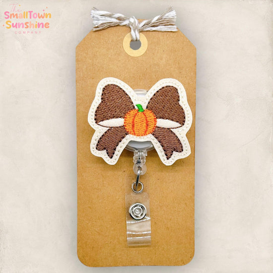 Coquette Pumpkin Badge Reel, Fall Badge Reel, Nurse Badge Clip, Teacher Lanyard, Coworker Gift, Badge Buddy, Retractable ID Holder | GLITTER